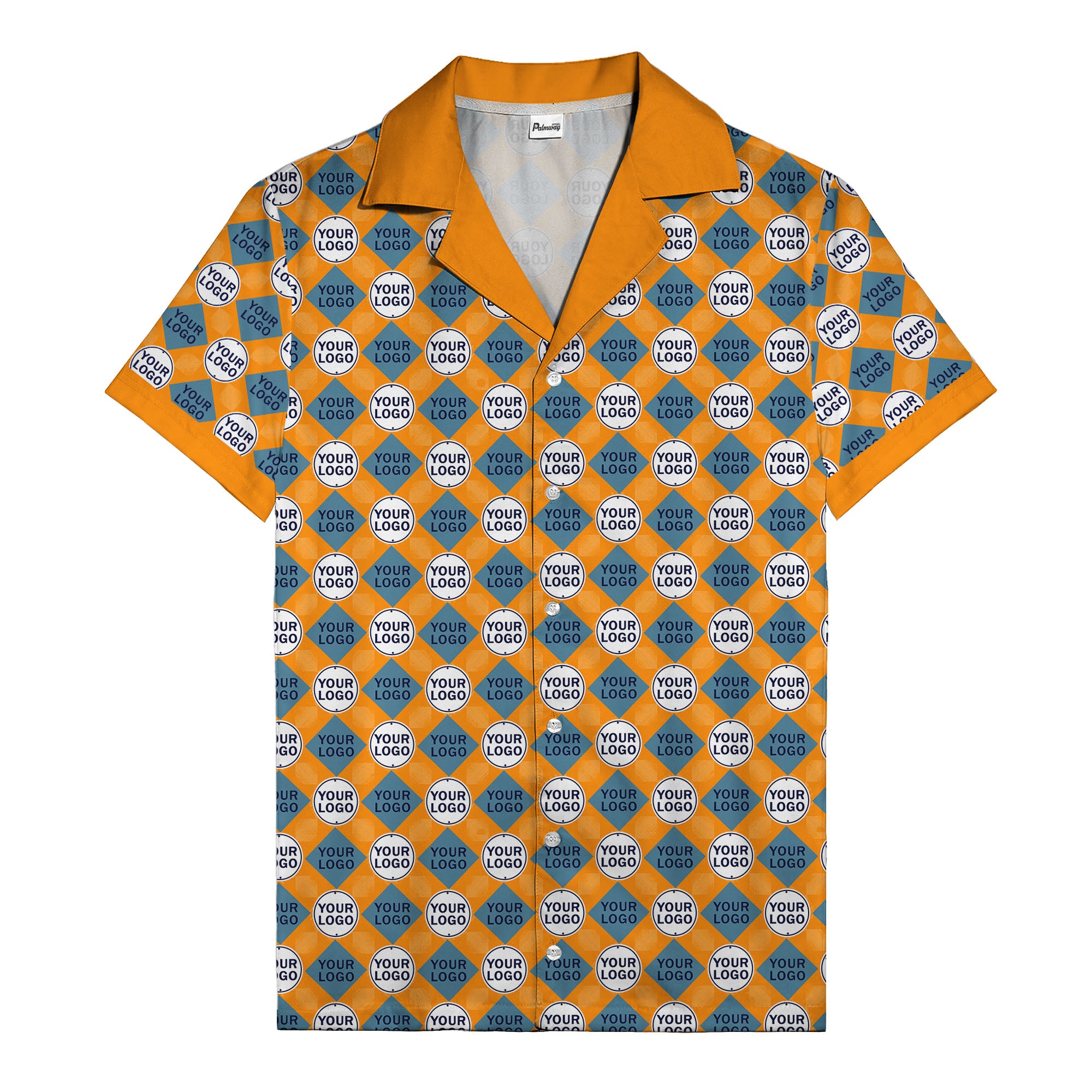 custom logo diamond grid pattern hawaiian shirt for men