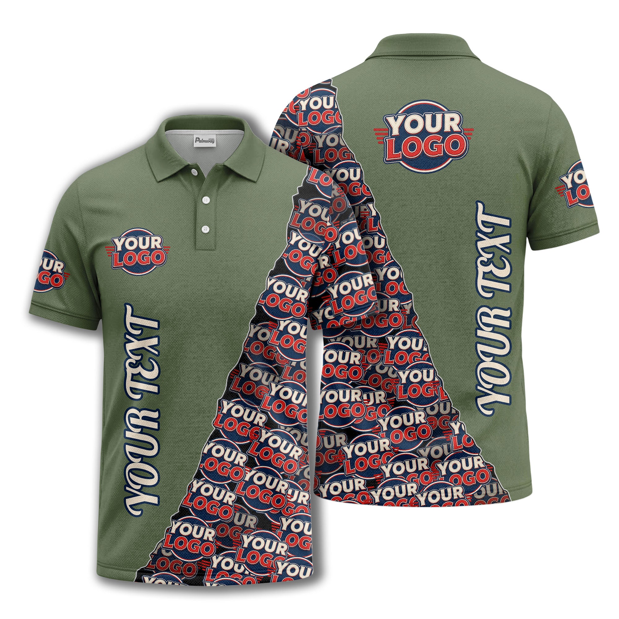 custom logo repeat vertical text pattern personalized polo shirt