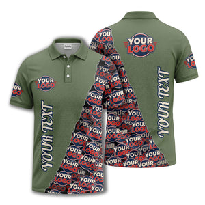 custom logo repeat vertical text pattern personalized polo shirt