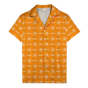 custom logo & text repeat pattern black hawaiian shirt for men