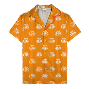 custom logo text repeat pattern black hawaiian shirt for men