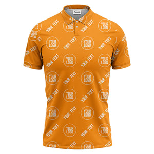 custom logo & text repeat pattern black personalized polo shirt for men