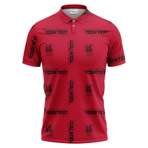 custom logo & text repeat pattern black polo shirt for men