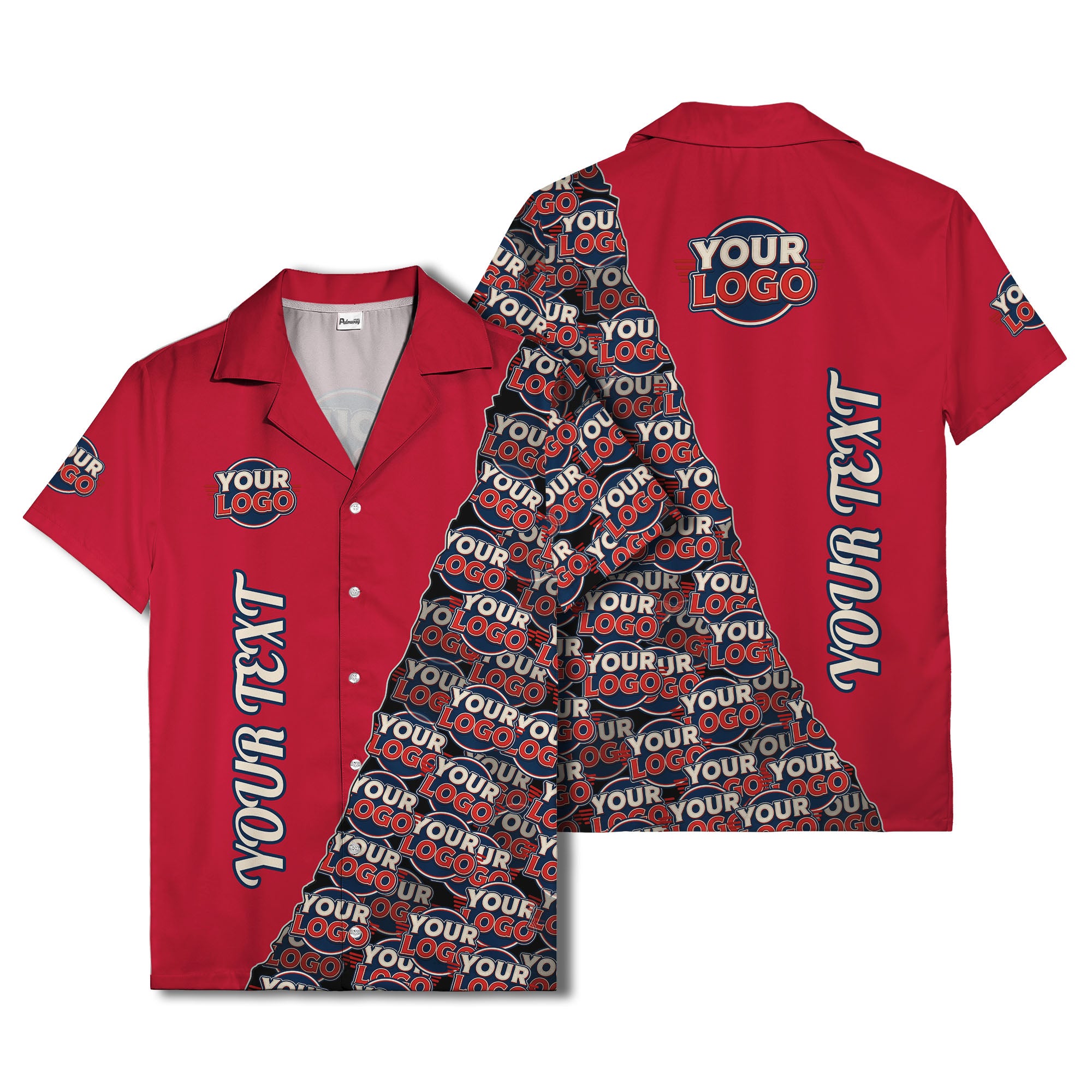 custom logo & vertical text repeat pattern hawaiian shirt