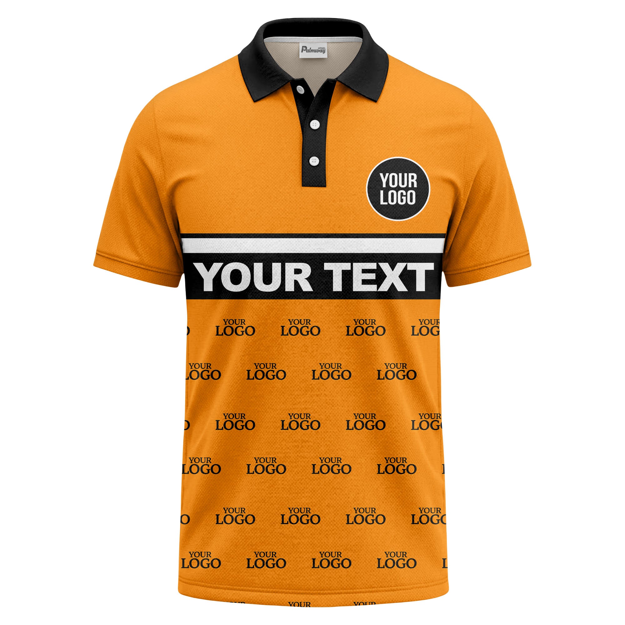 custom monogram logo repeat & text banner all over polo shirt
