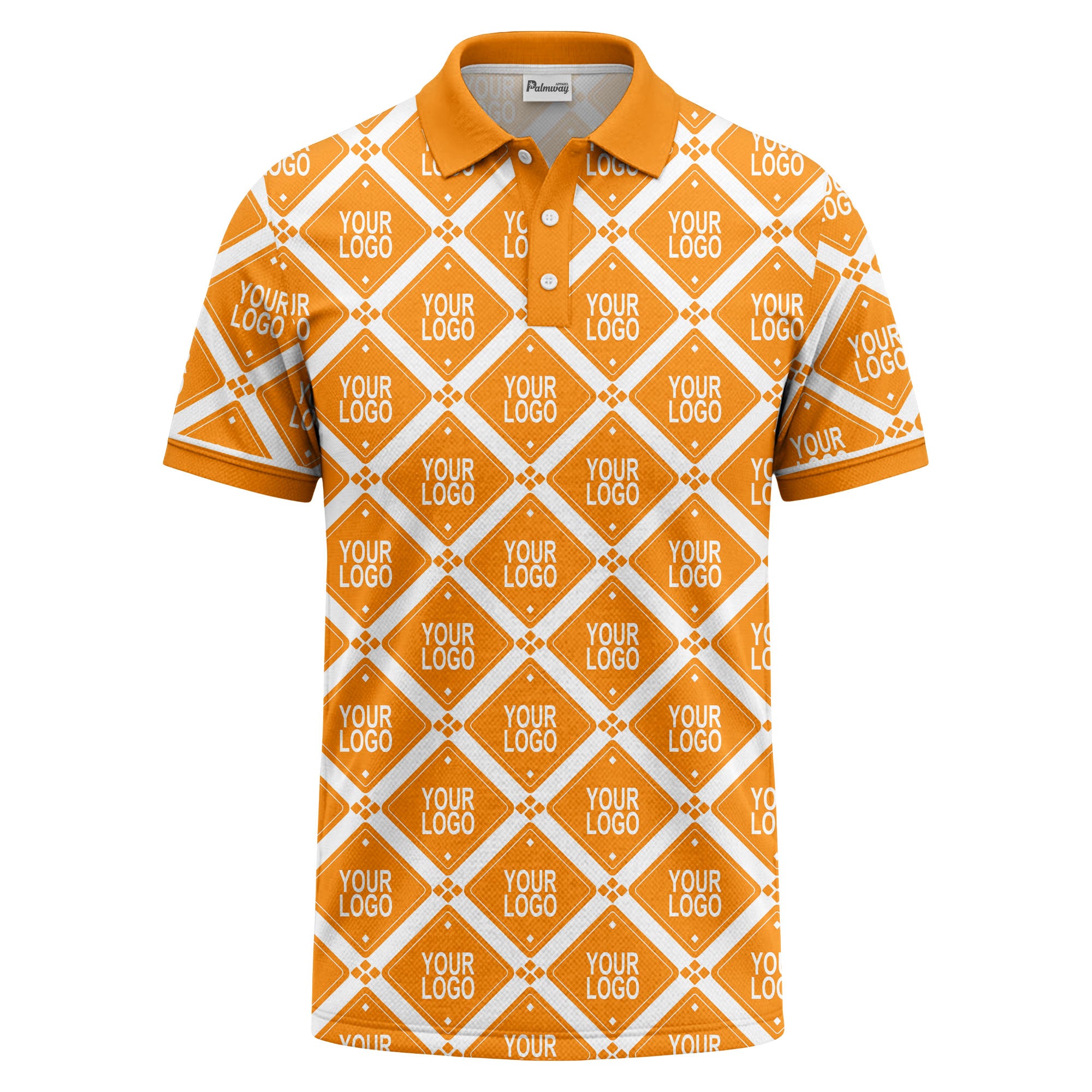 diamond grid logo repeat all over print polo shirt