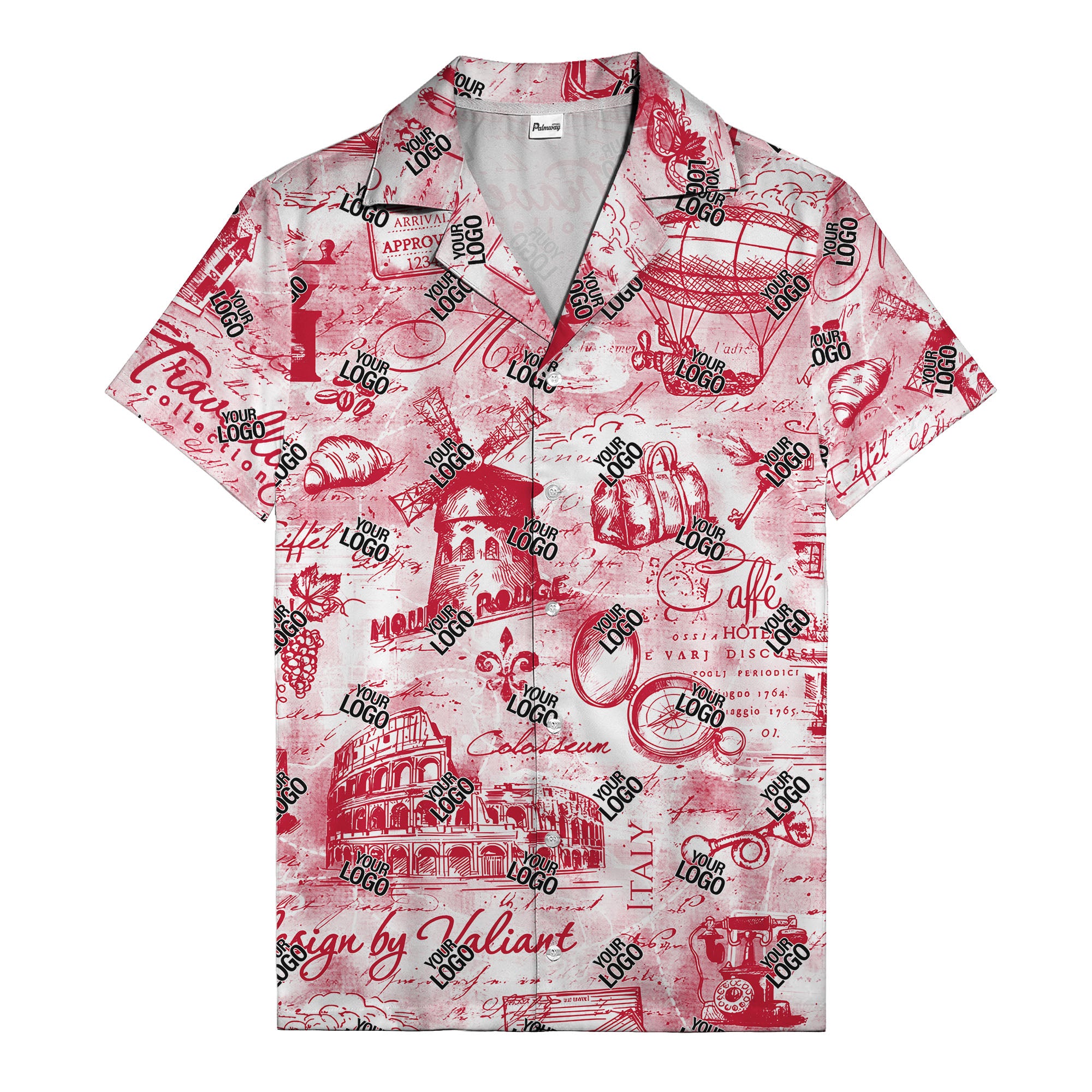 eiffel tower colosseum coffee sketch vintage travel hawaiian shirt