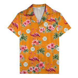 flamingo silhouettes palm trees hibiscus hawaiian shirt for men