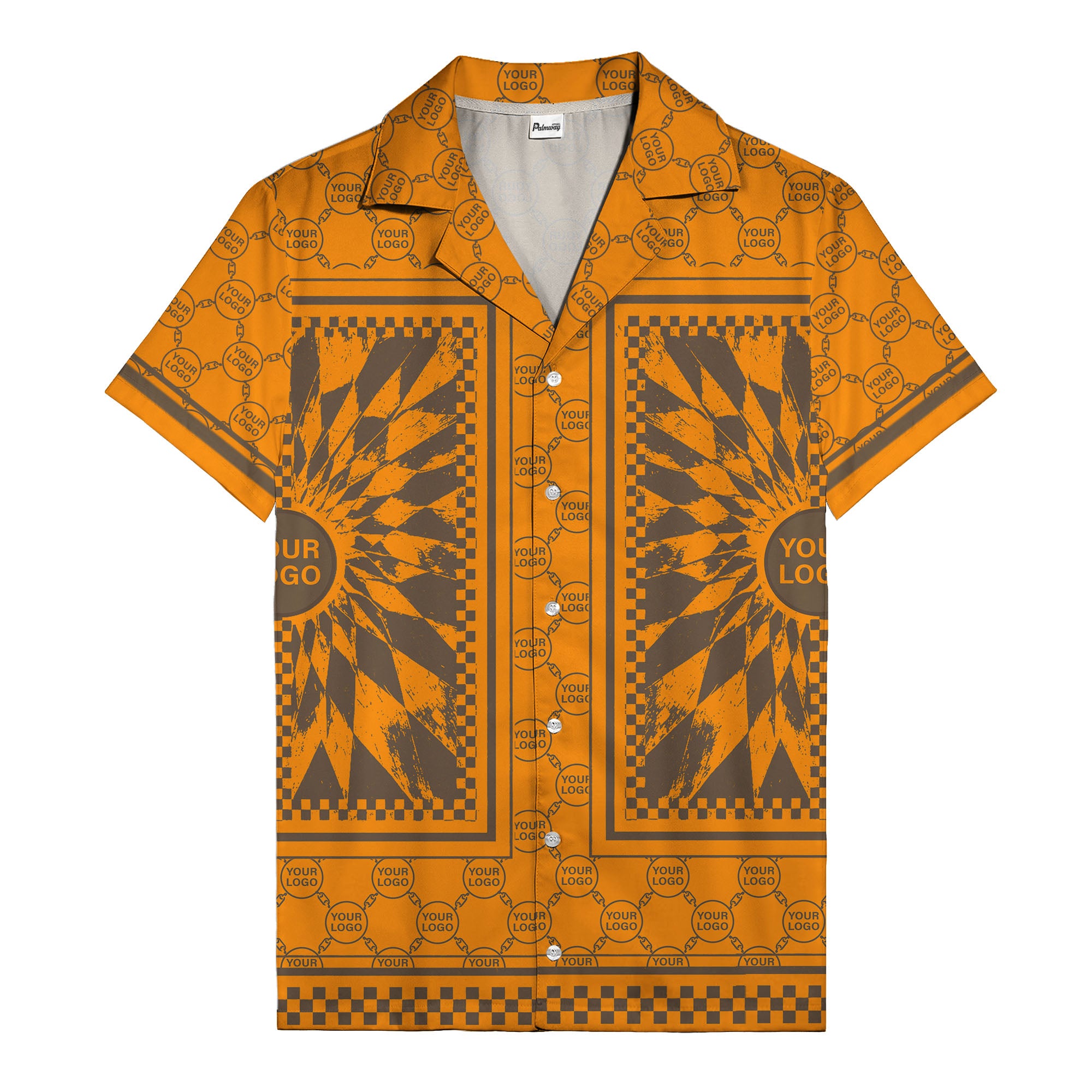 geometric palm leaves checkerboard border hawaiian shirt for men