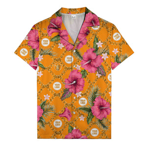 gold chain & pink hibiscus watercolor hawaiian shirt for men