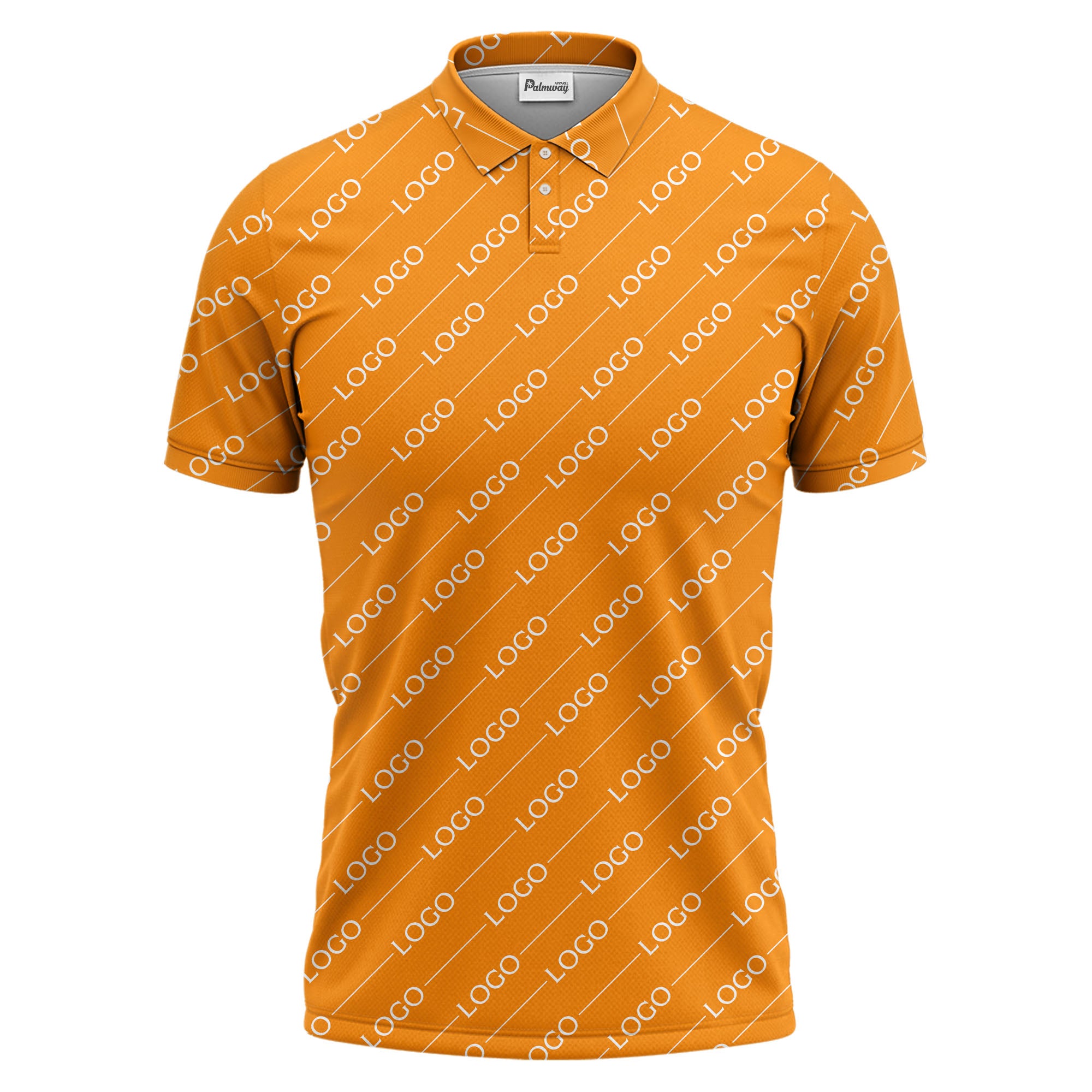 gold custom logo repeat pattern on black luxury minimalist polo shirt