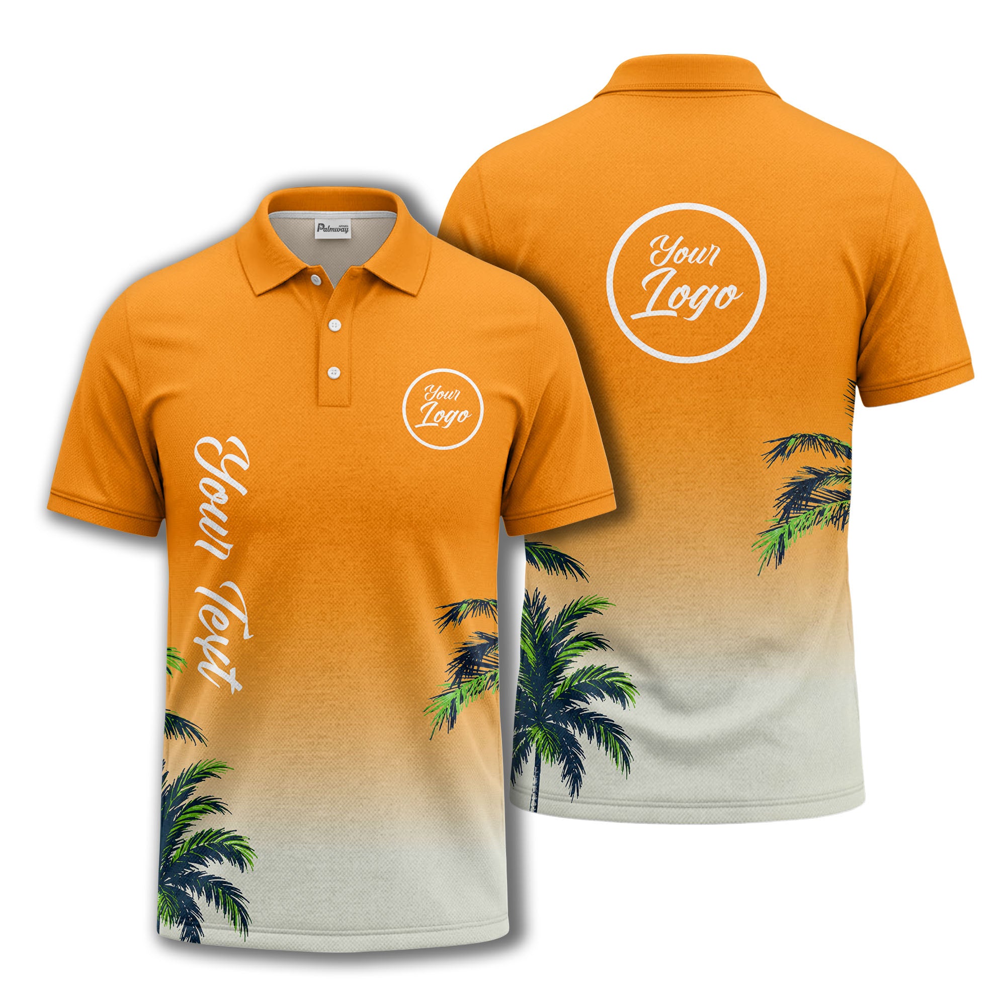 gradient fade palm trees silhouette polo shirt with custom text