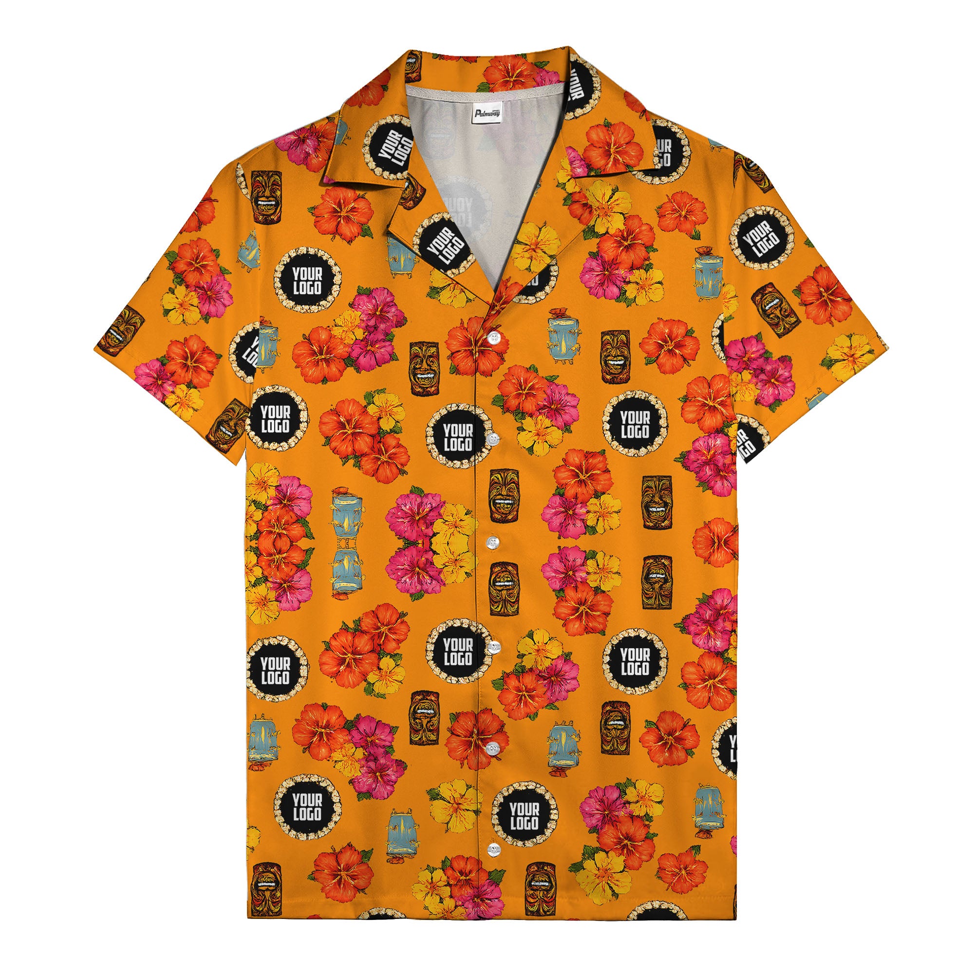 hibiscus & tiki masks all-over print hawaiian shirt for beach getaway