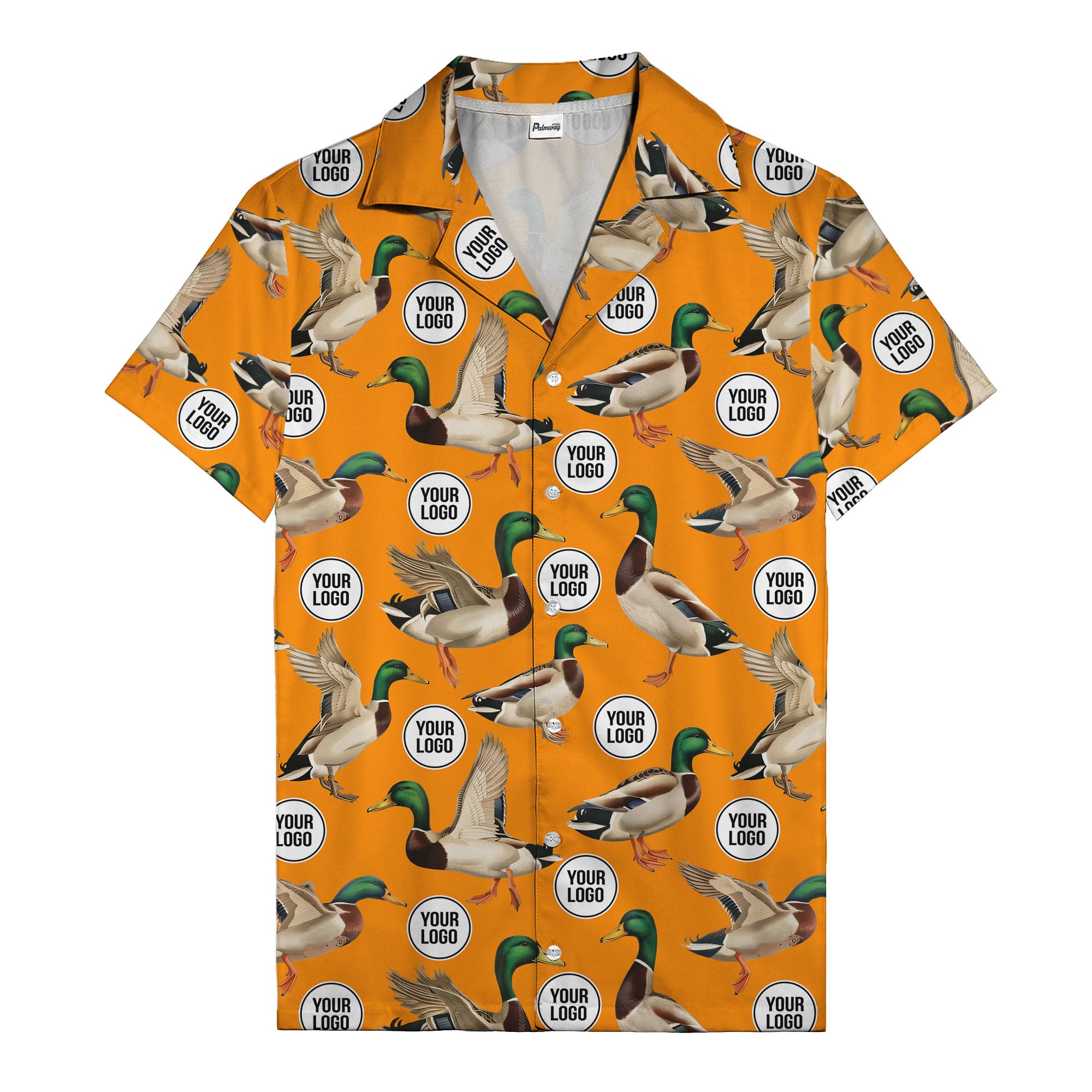 mallard ducks in flight hawaiian shirt with custom logo repeat pattern men's