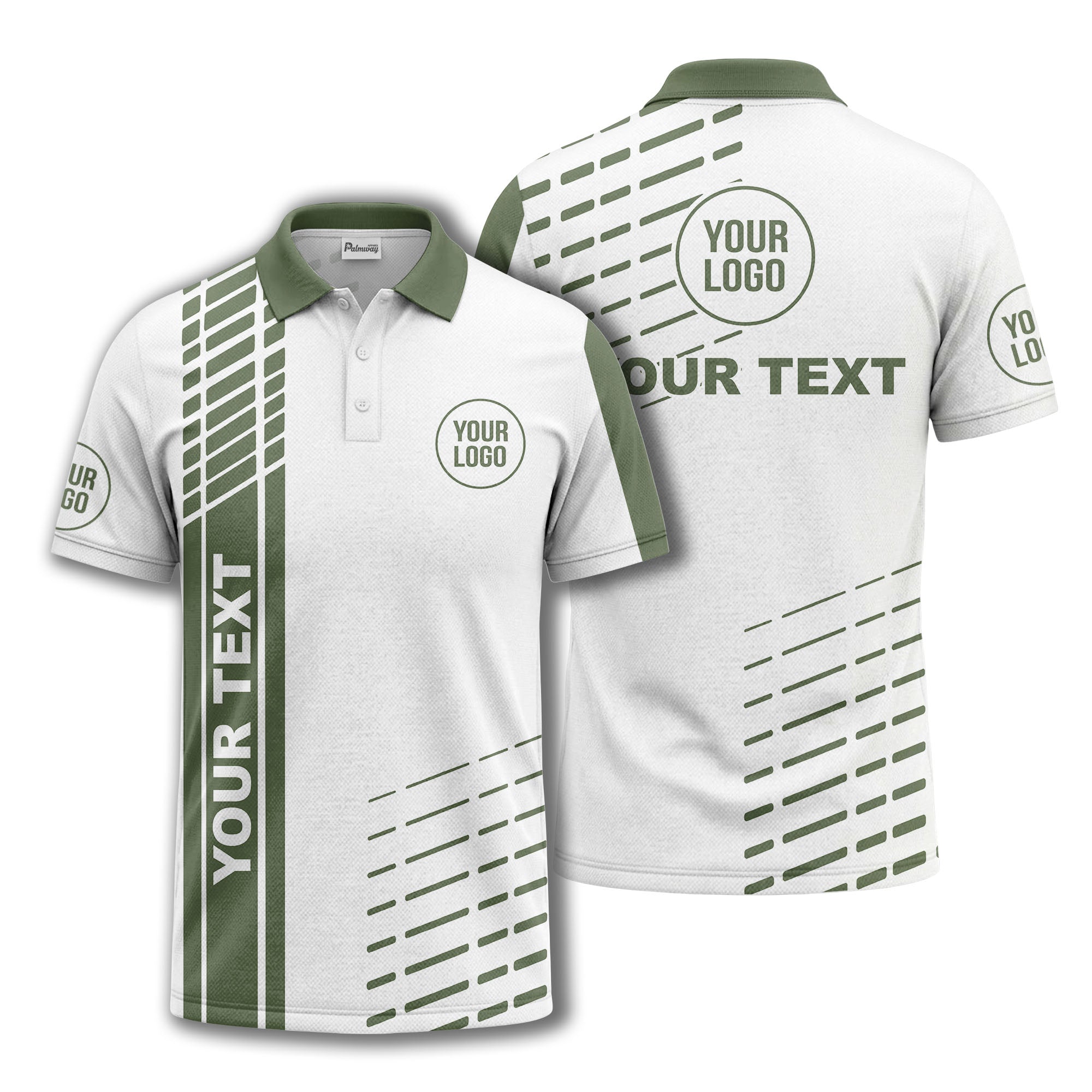modern vertical stripe & dashed line graphic custom text logo polo shirt