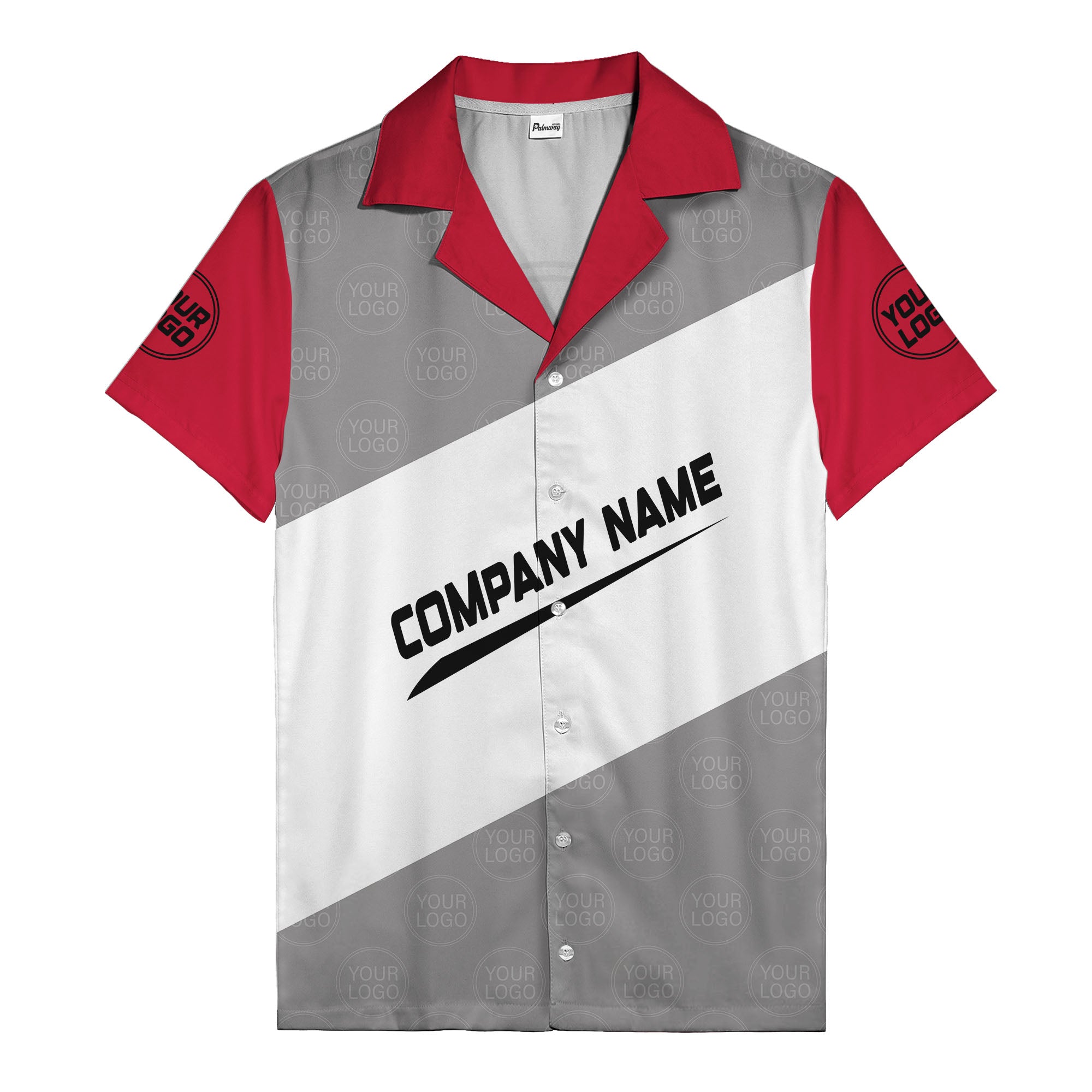 monochrome diagonal stripes & custom logo company name hawaiian shirt