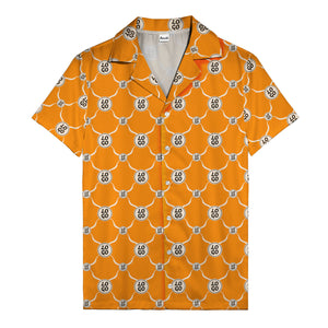 monochrome interlocking circles & logo repeat pattern hawaiian shirt for men