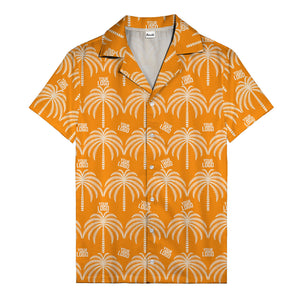 monochrome palm tree & custom logo repeat hawaiian shirt for men