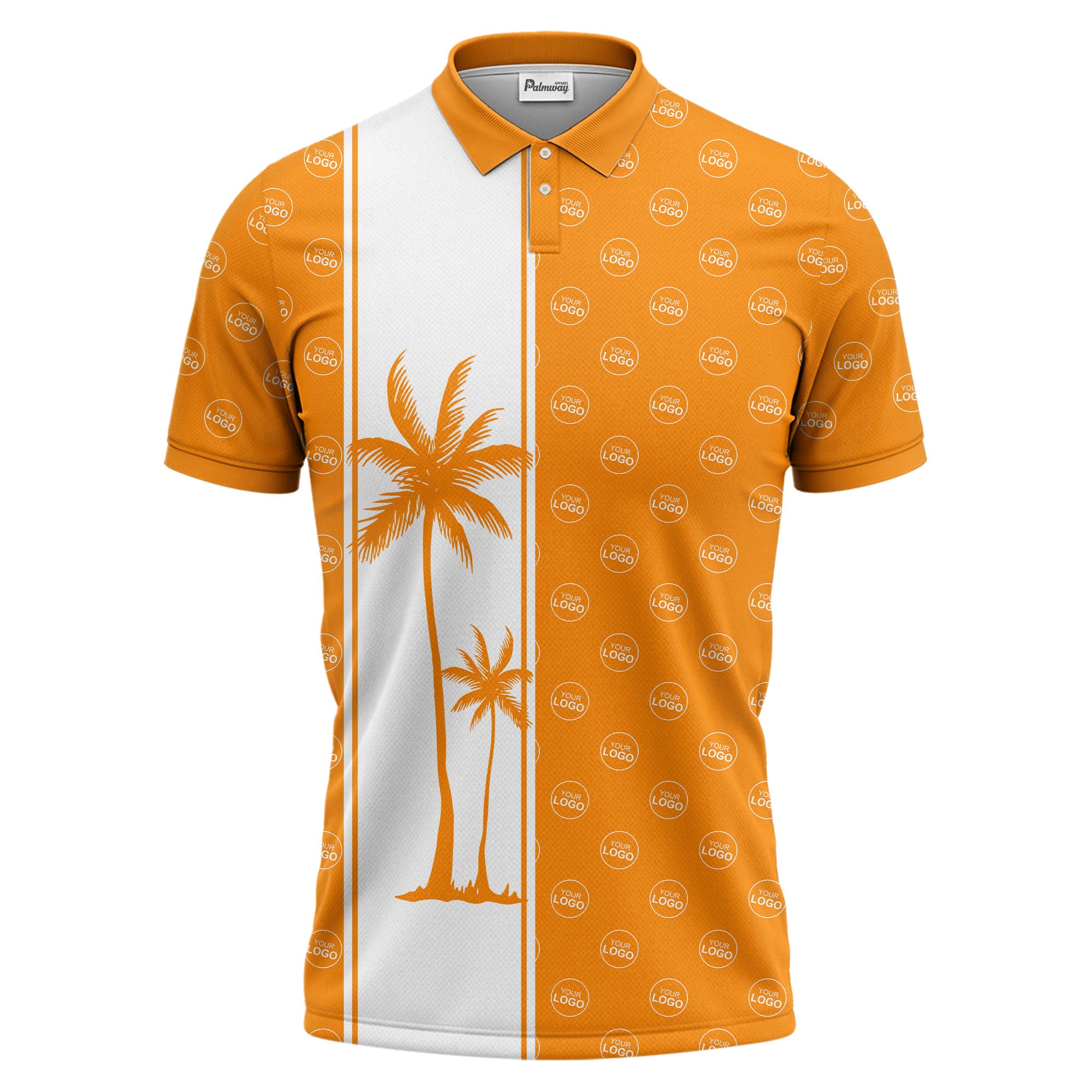 monochrome palm tree silhouette & logo repeat polo shirt