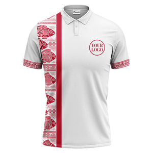 monochrome tribal fish & geometric borders patterned polo shirt for men