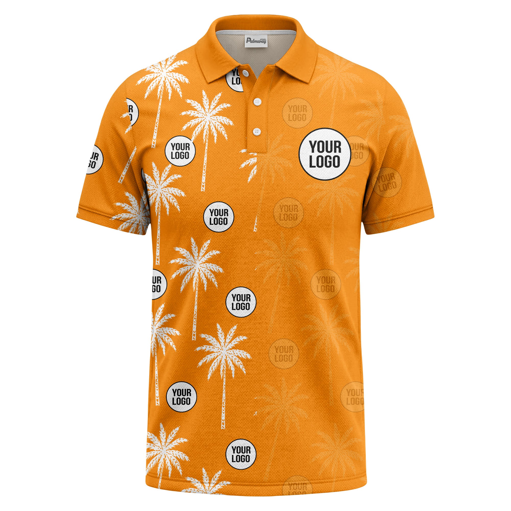 palm trees & custom logo circle repeat graphic polo shirt