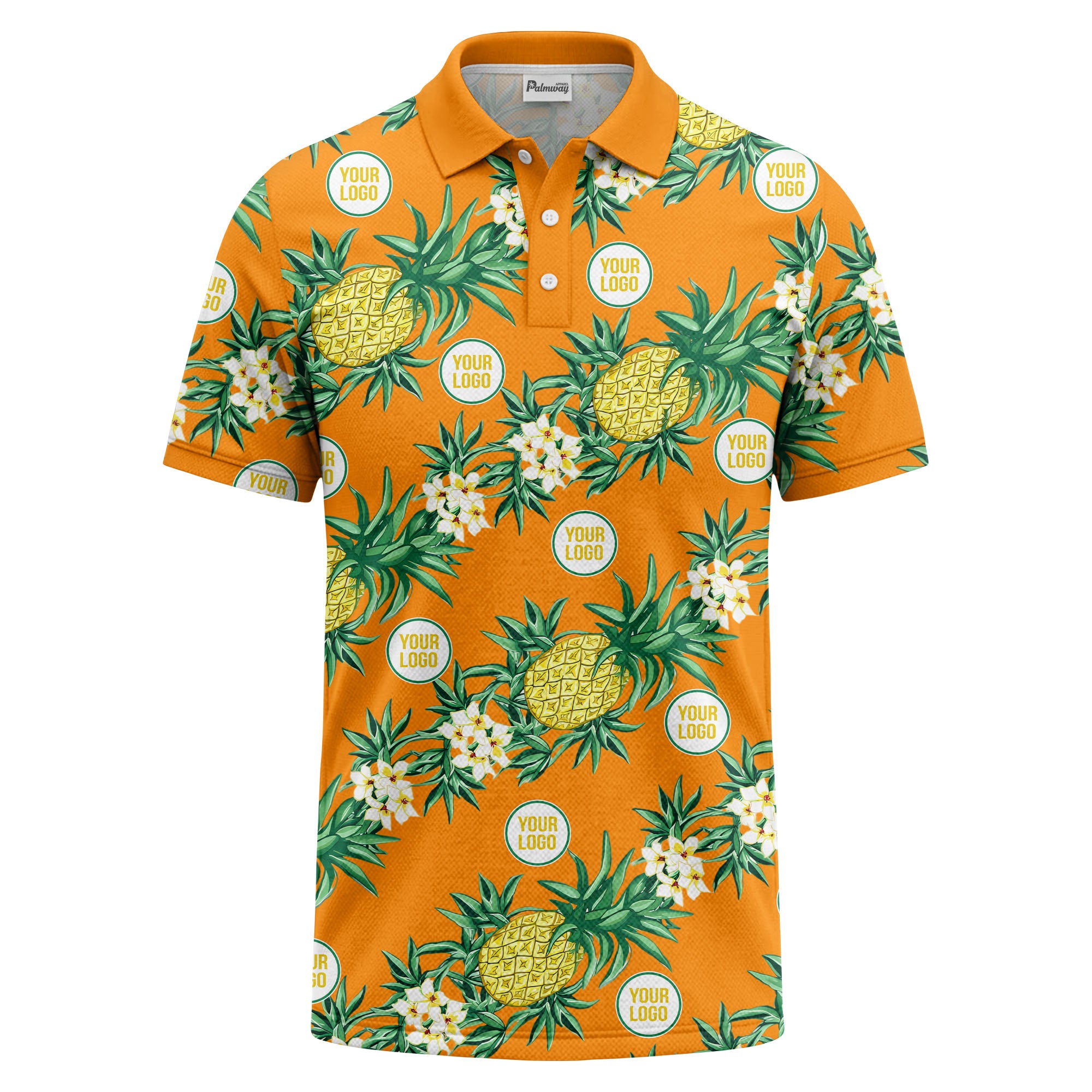 pineapple plumeria repeat pattern black polo shirt for men