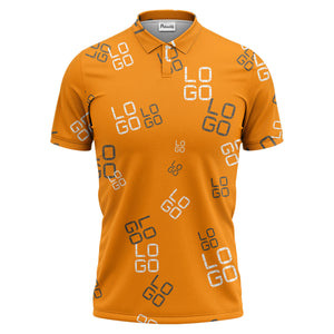 pixelated logo text pattern polo shirt | modern digital all-over design