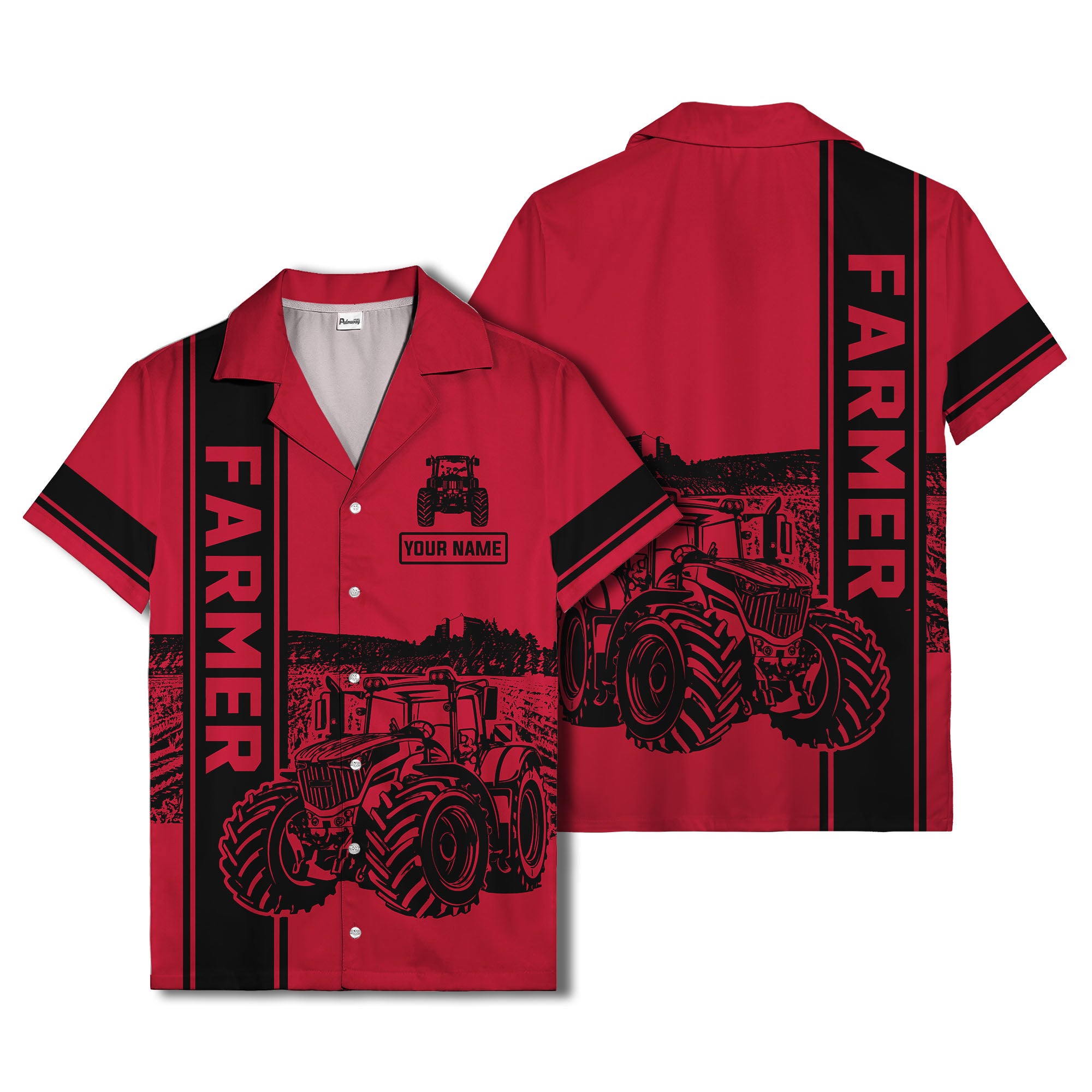 realistic tractor farm landscape farmer hawaiian shirt