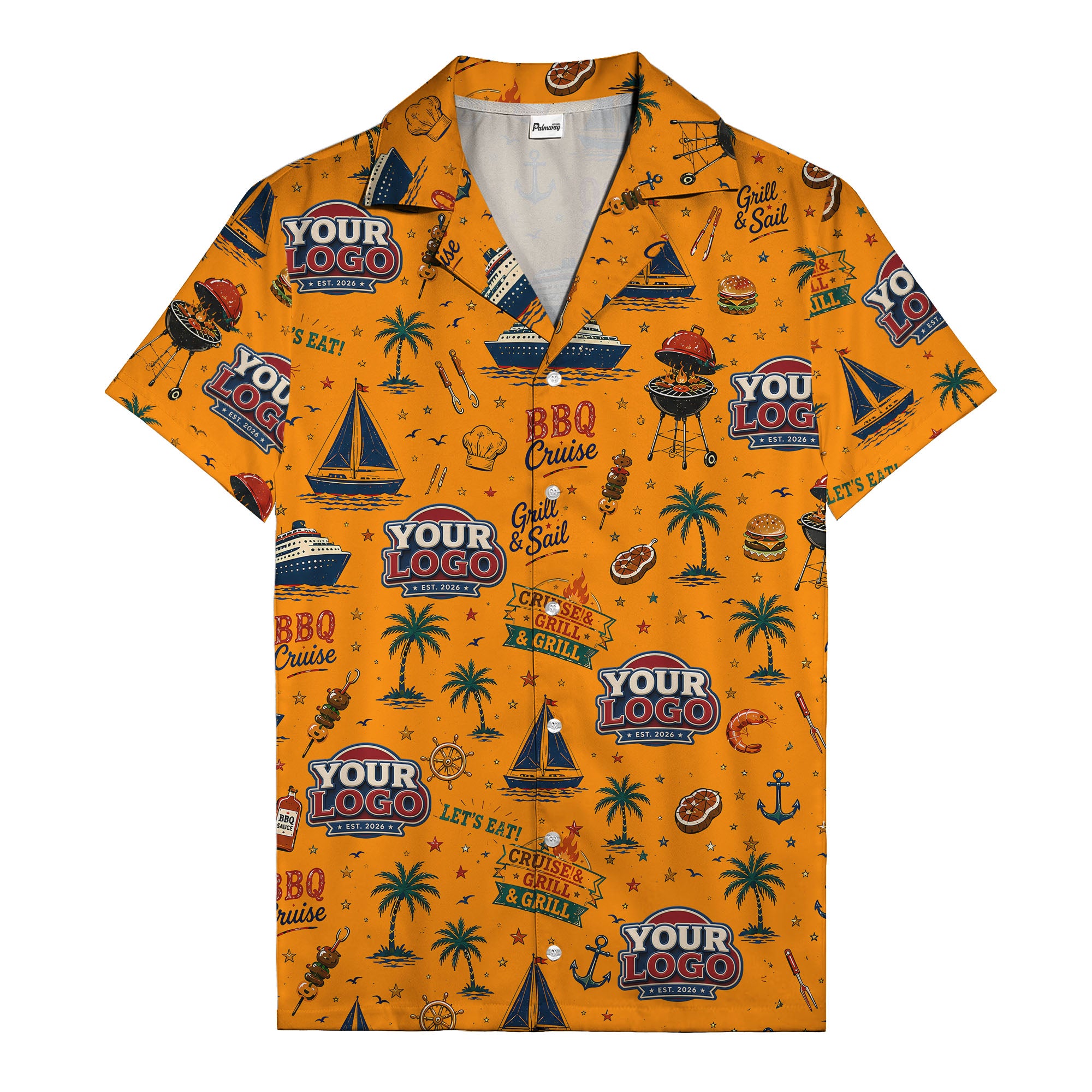 sailboats anchors ship wheels hamburger shrimp steak grill tools hawaiian shirt for men