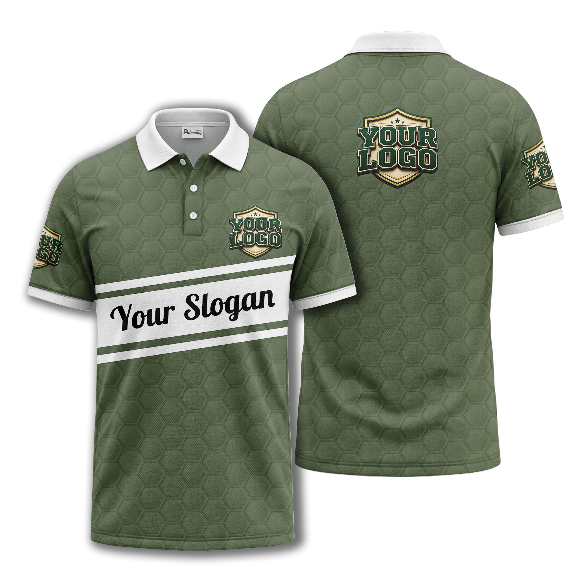 shield logo stars hexagon pattern polo shirt for men