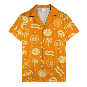 silver palm trees seashells sun waves vintage cartoon hawaiian shirt