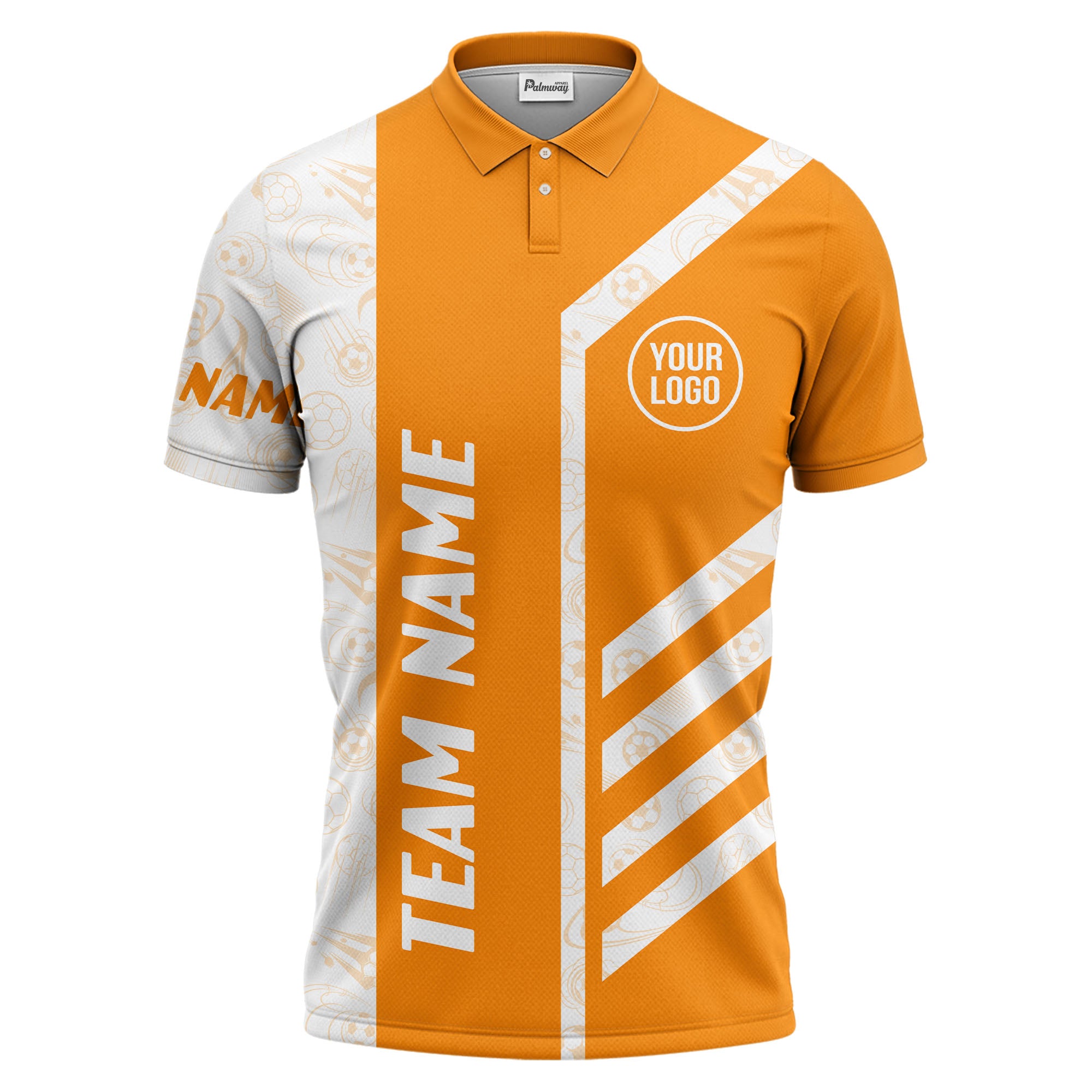 soccer balls diagonal stripes custom logo sporty polo shirt