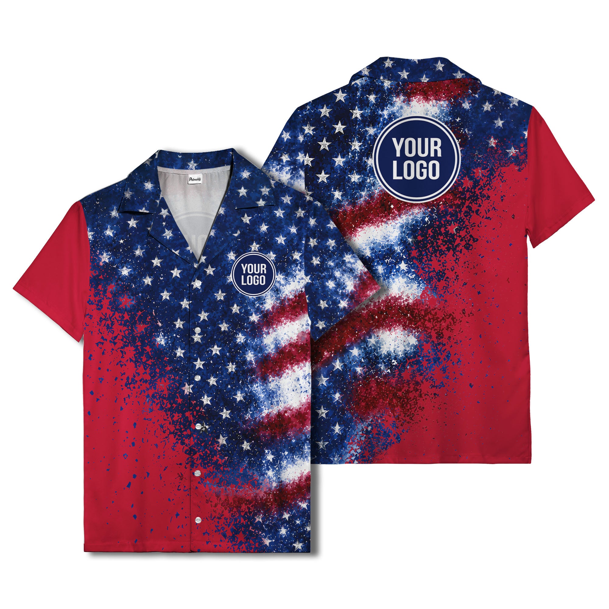 stars & stripes watercolor splash patriotic hawaiian shirt