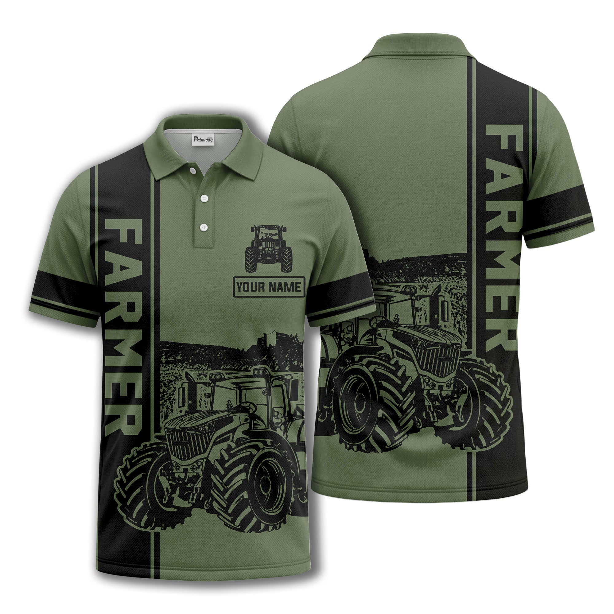 tractor farm scene graphic illustration polo shirt for men