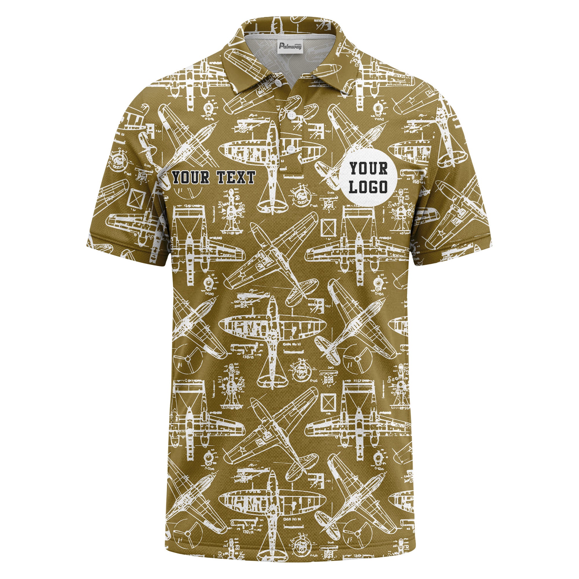 vintage airplane blueprint sketches propeller wings polo shirt for men