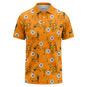 vintage illustrated martini & champagne glasses repeat polo shirt for men