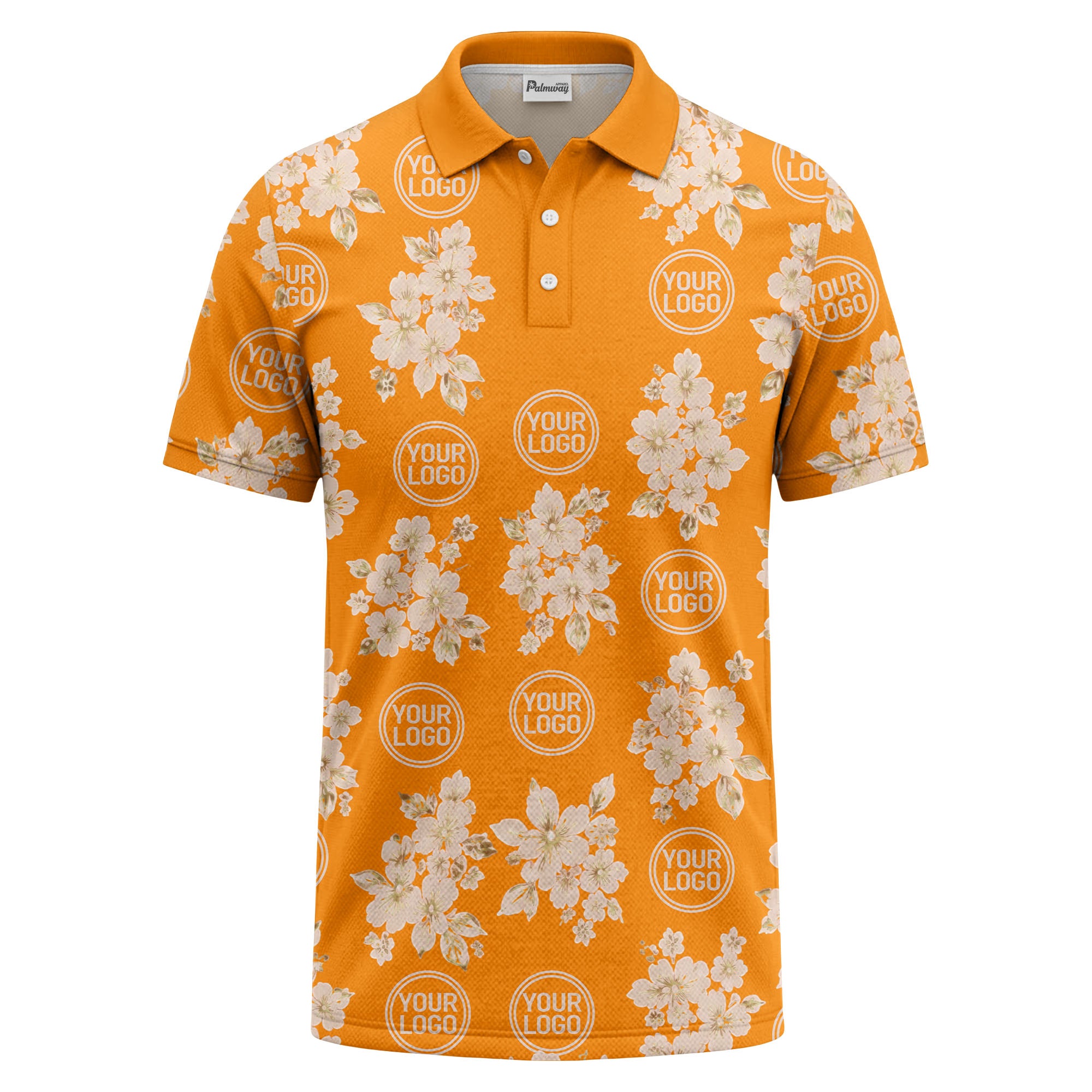 watercolor cherry blossom custom logo repeat polo shirt in black