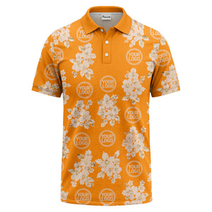 watercolor cherry blossom custom logo repeat polo shirt in black