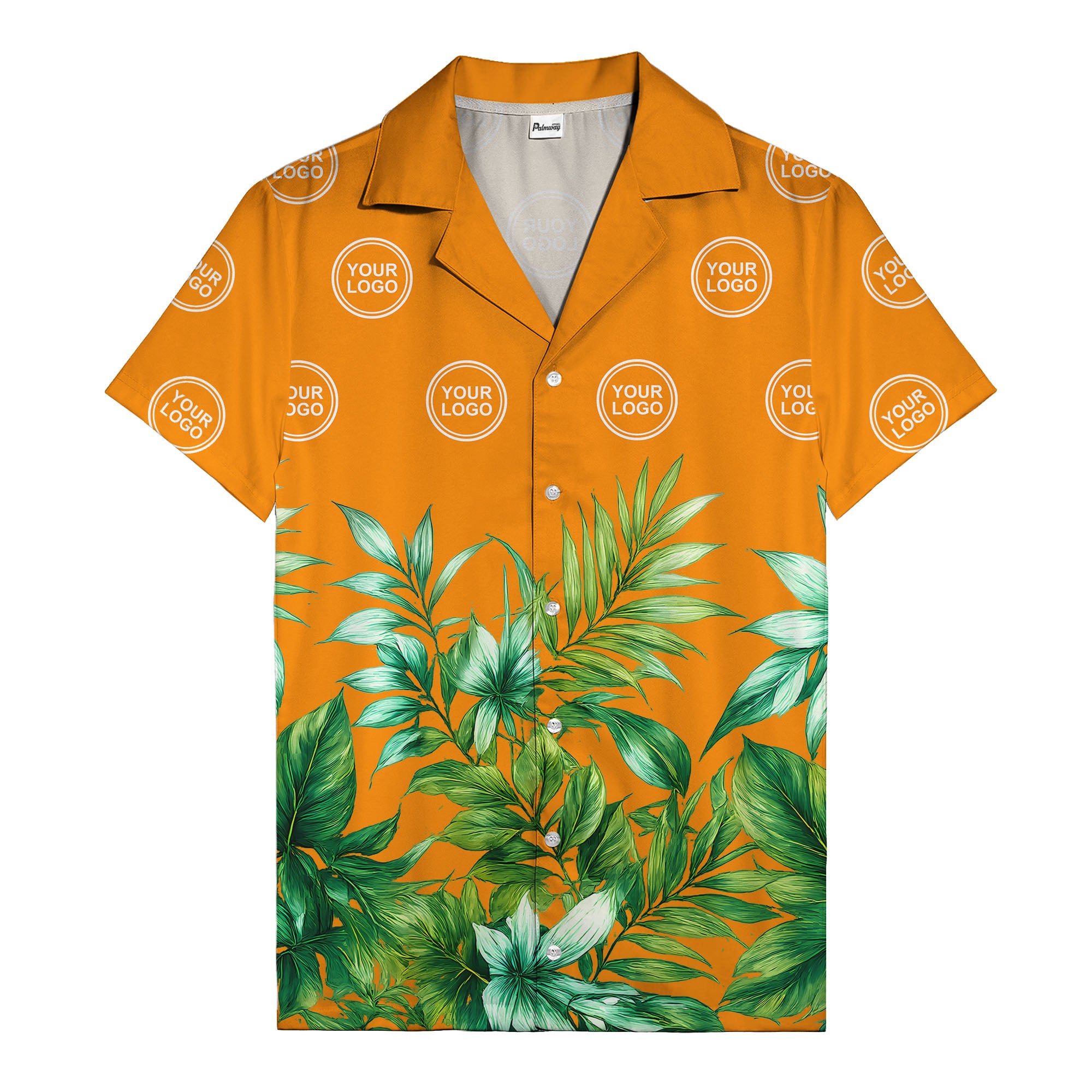 watercolor palm fronds & monogram logo repeat hawaiian shirt