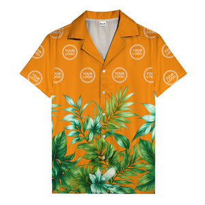 watercolor palm fronds & monogram logo repeat hawaiian shirt