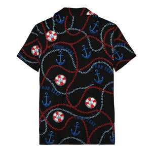 anchors lifebuoys chain link pattern nautical hawaiian shirt