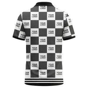 barcode graphic custom logo black white polo shirt for men