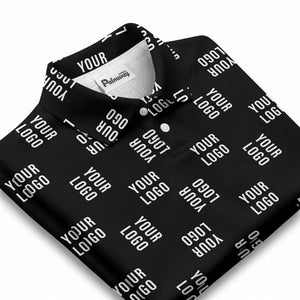 black repeat custom logo text pattern polo shirt for men