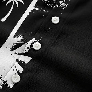 black white palm trees & vertical stripes graphic hawaiian shirt for men