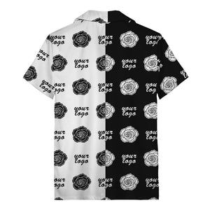 black white rose & custom logo repeat graphic hawaiian shirt