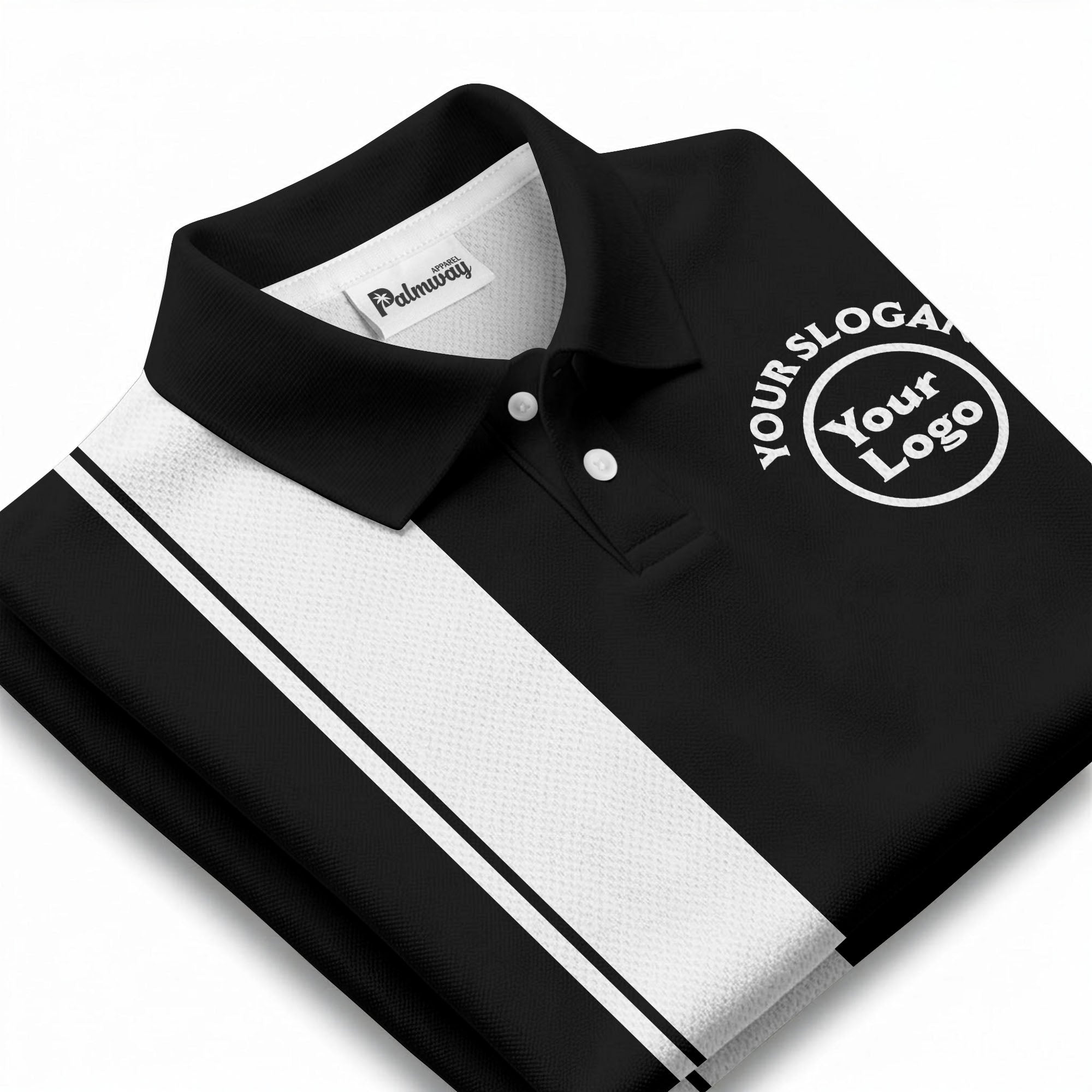 bold black white vertical stripe custom logo golf country club polo shirt