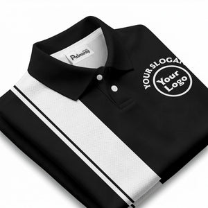 bold black white vertical stripe custom logo golf country club polo shirt