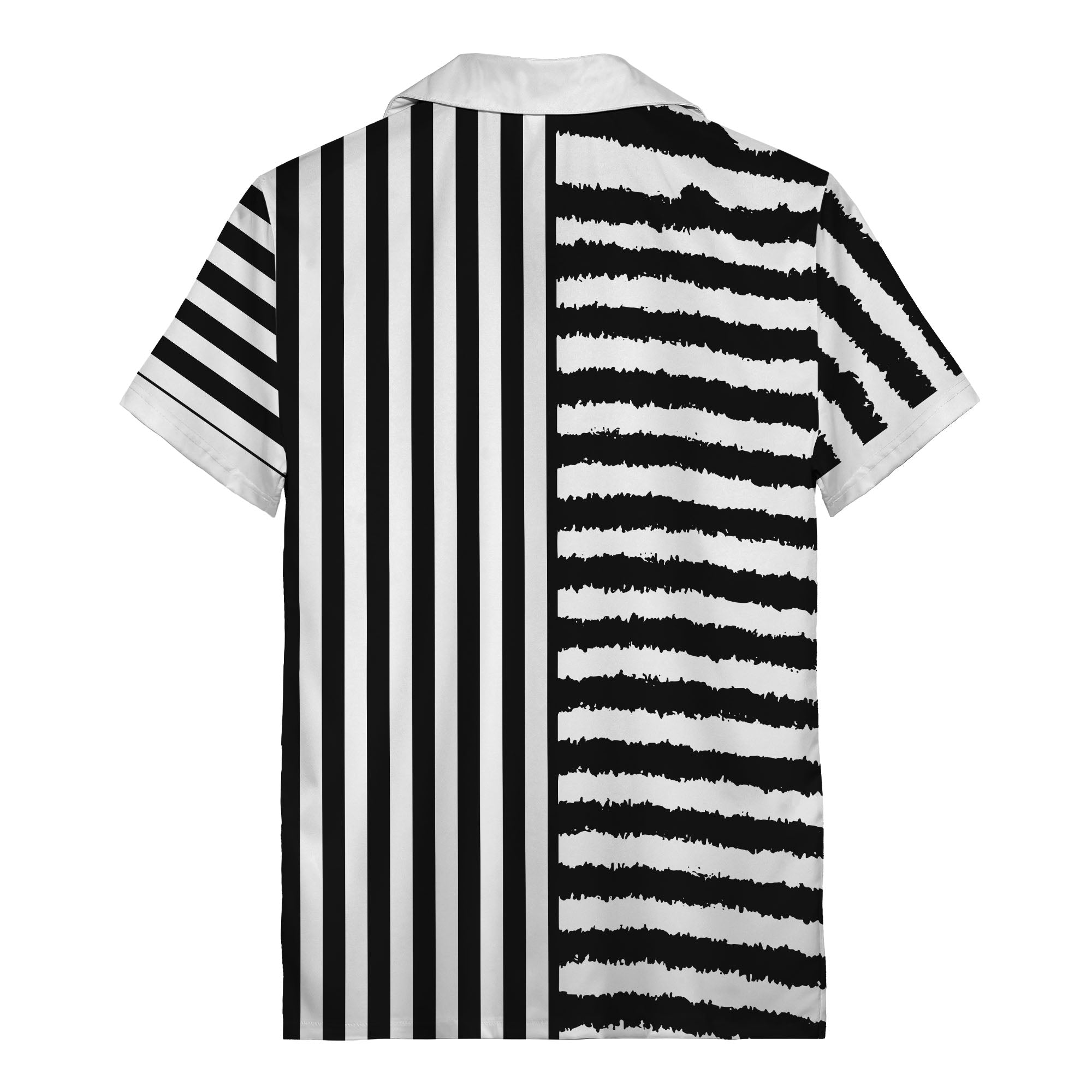 bold black-white stripe & circular logo hawaiian shirt