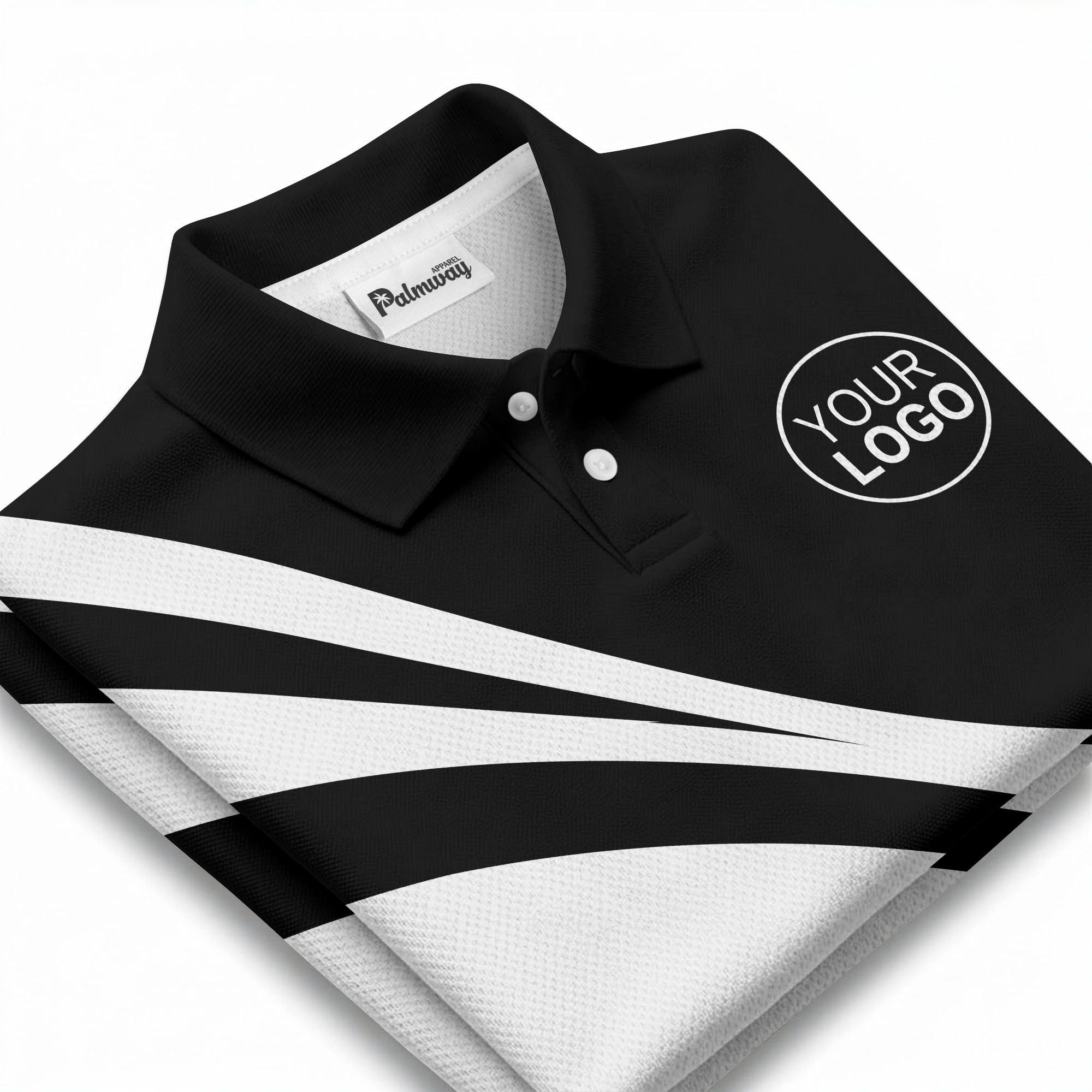 bold diagonal stripes custom logo black white gray modern golf polo shirt