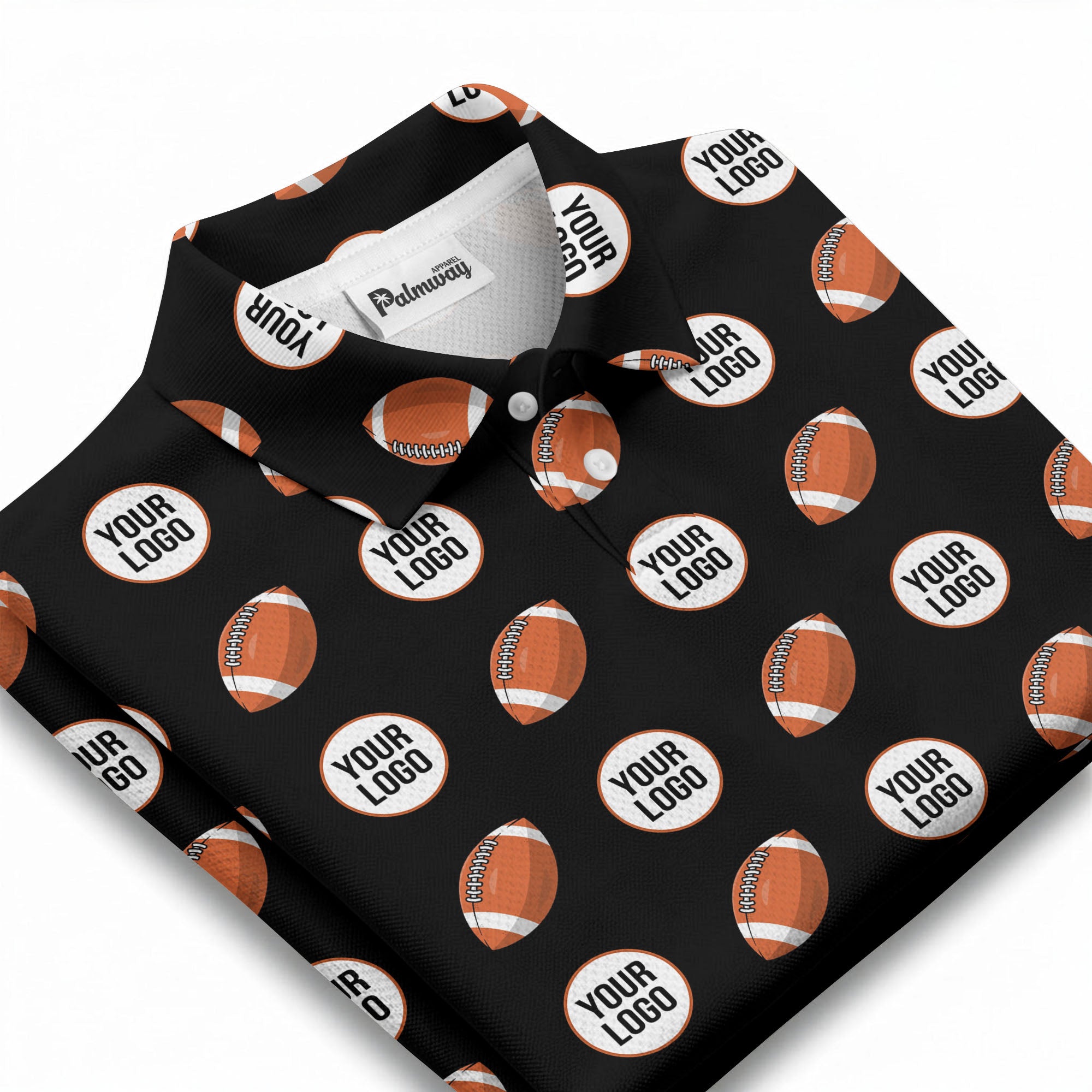 cartoon football logo circle repeat black sports polo shirt for men